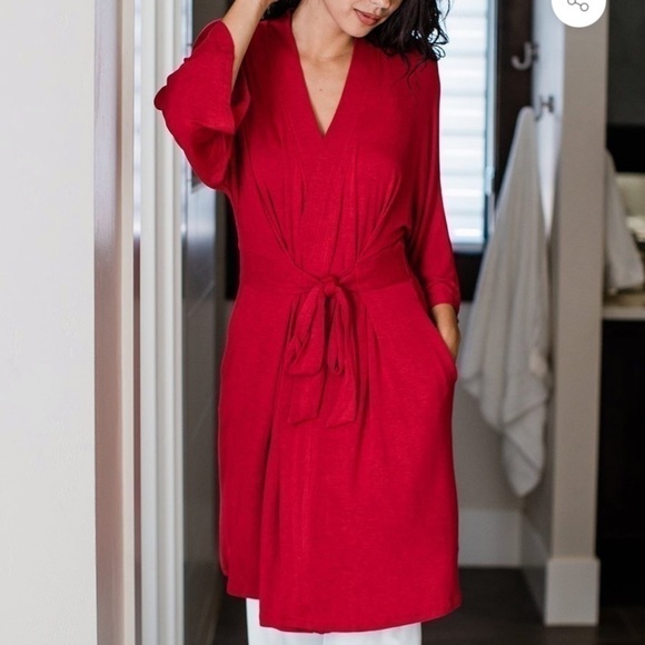 YALA Bamboo Sweater Robe Red S/M New!